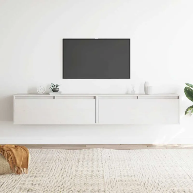 Sieninės spintelės, 2vnt., baltos, 100x30x35cm, pušies masyvas