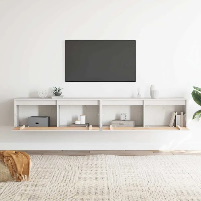 Sieninės spintelės, 2vnt., baltos, 100x30x35cm, pušies masyvas
