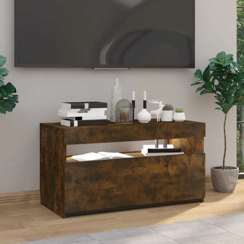 Televizoriaus spintelė su LED, dūminio ąžuolo, 75x35x40cm