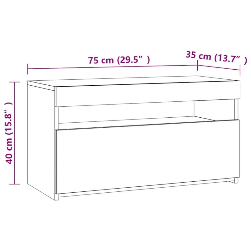 Televizoriaus spintelė su LED, dūminio ąžuolo, 75x35x40cm