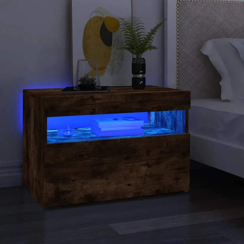 TV spintelė su LED apšvietimu, dūminio ąžuolo, 60x35x40cm