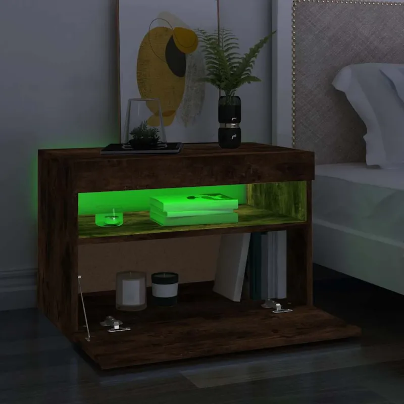 TV spintelė su LED apšvietimu, dūminio ąžuolo, 60x35x40cm