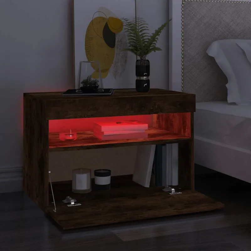 TV spintelė su LED apšvietimu, dūminio ąžuolo, 60x35x40cm