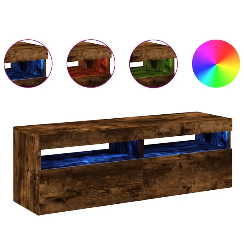 TV spintelės su LED, 2vnt., dūminio ąžuolo, 60x35x40cm