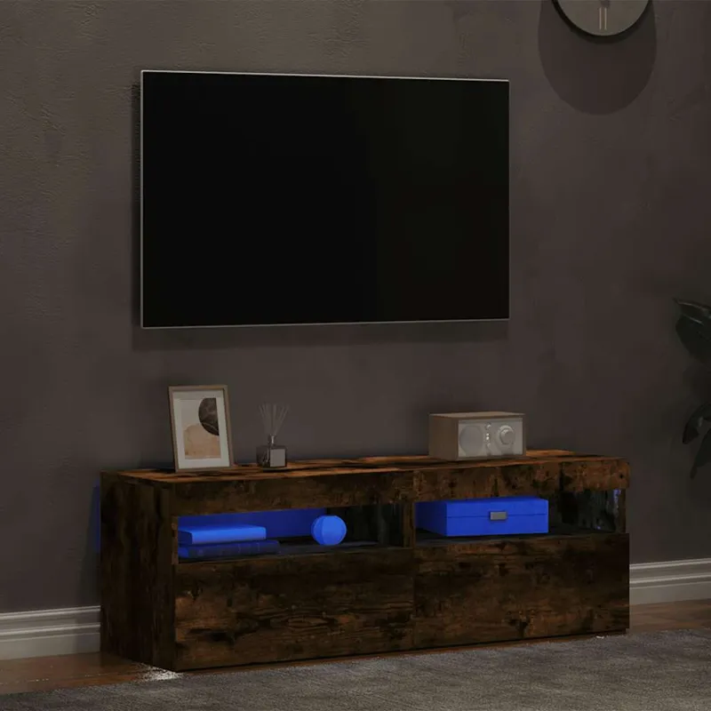 TV spintelės su LED, 2vnt., dūminio ąžuolo, 60x35x40cm