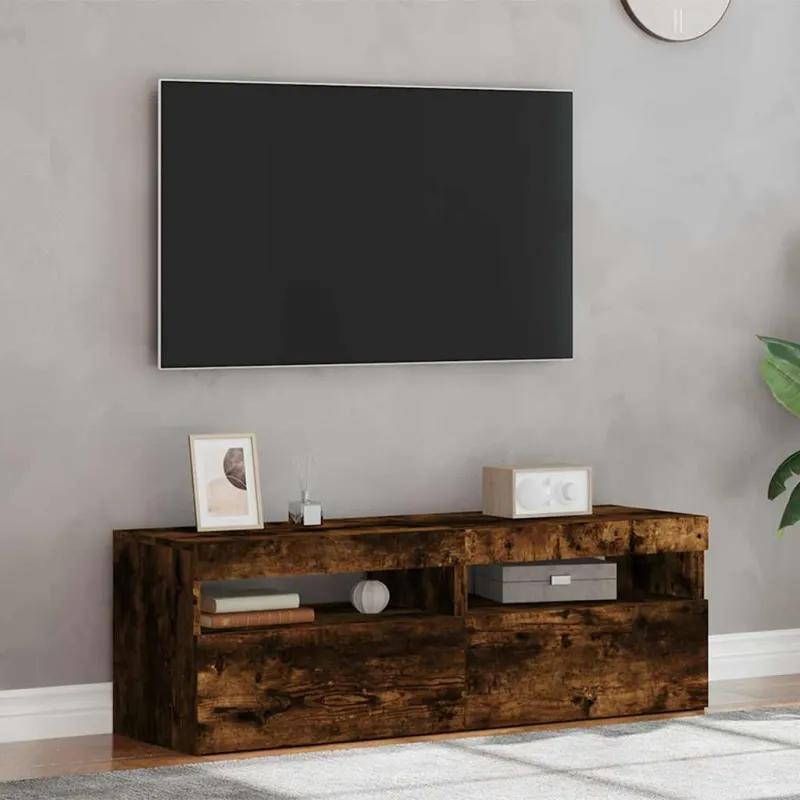 TV spintelės su LED, 2vnt., dūminio ąžuolo, 60x35x40cm