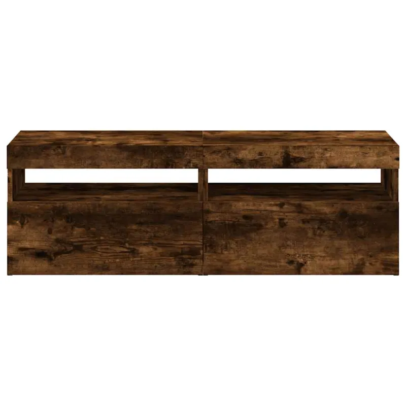 TV spintelės su LED, 2vnt., dūminio ąžuolo, 60x35x40cm
