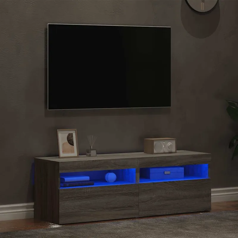 TV spintelės su LED, 2vnt., pilkos ąžuolo, 60x35x40cm