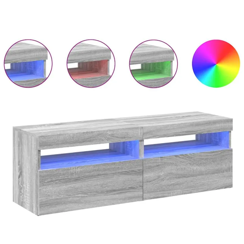 TV spintelės su LED, 2vnt., pilkos ąžuolo, 60x35x40cm