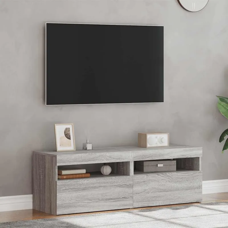 TV spintelės su LED, 2vnt., pilkos ąžuolo, 60x35x40cm
