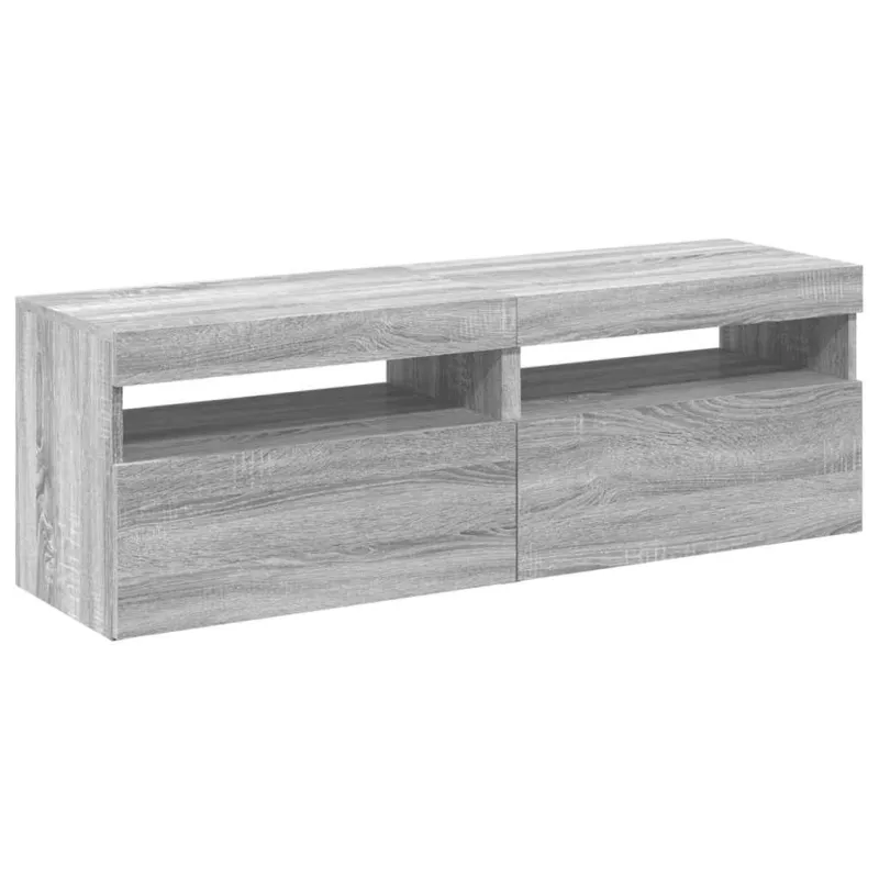 TV spintelės su LED, 2vnt., pilkos ąžuolo, 60x35x40cm