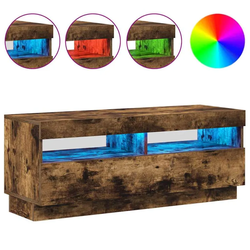 Televizoriaus spintelė su LED, dūminio ąžuolo, 100x35x40cm