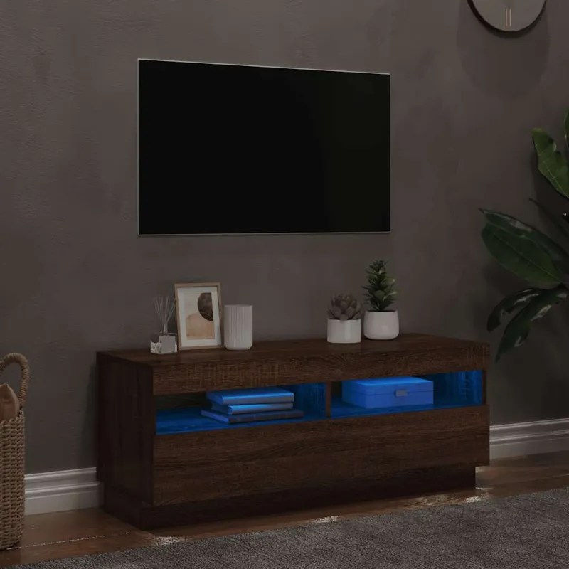 Televizoriaus spintelė su LED, ruda ąžuolo, 100x35x40cm