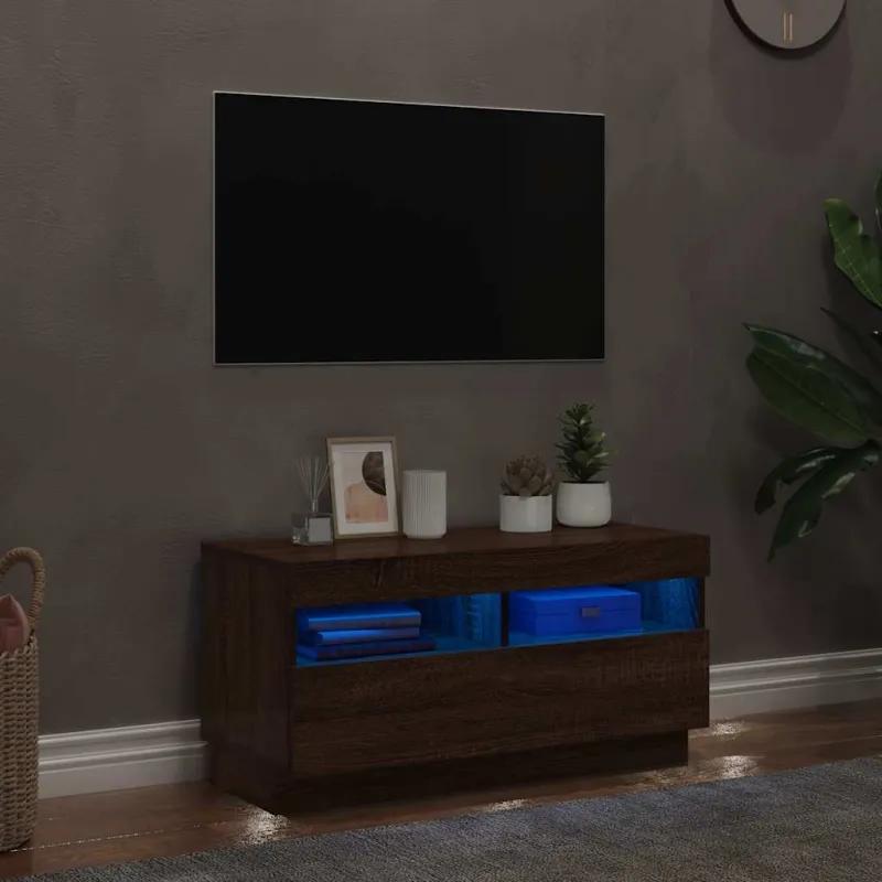 Televizoriaus spintelė su LED, ruda ąžuolo, 80x35x40cm