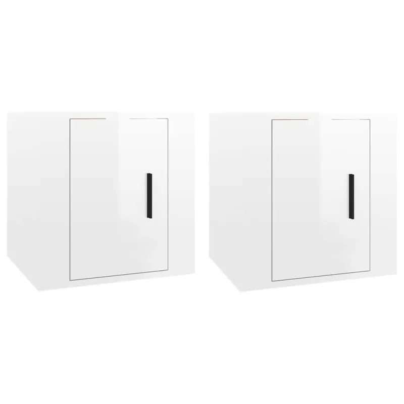 Sieninės TV spintelės, 2vnt., baltos, 40x34,5x40cm, blizgios