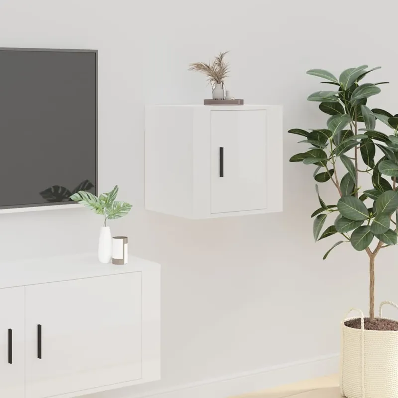 Sieninės TV spintelės, 2vnt., baltos, 40x34,5x40cm, blizgios