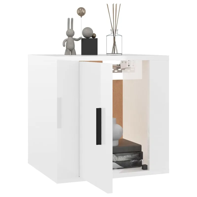 Sieninės TV spintelės, 2vnt., baltos, 40x34,5x40cm, blizgios