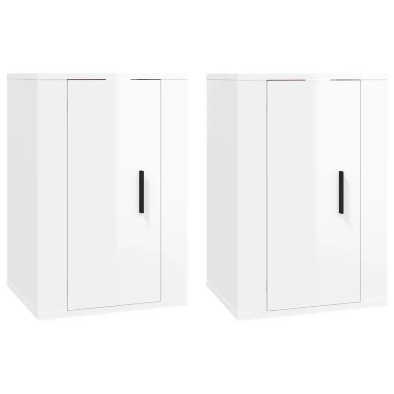 Sieninės TV spintelės, 2vnt., baltos, 40x34,5x60cm, blizgios