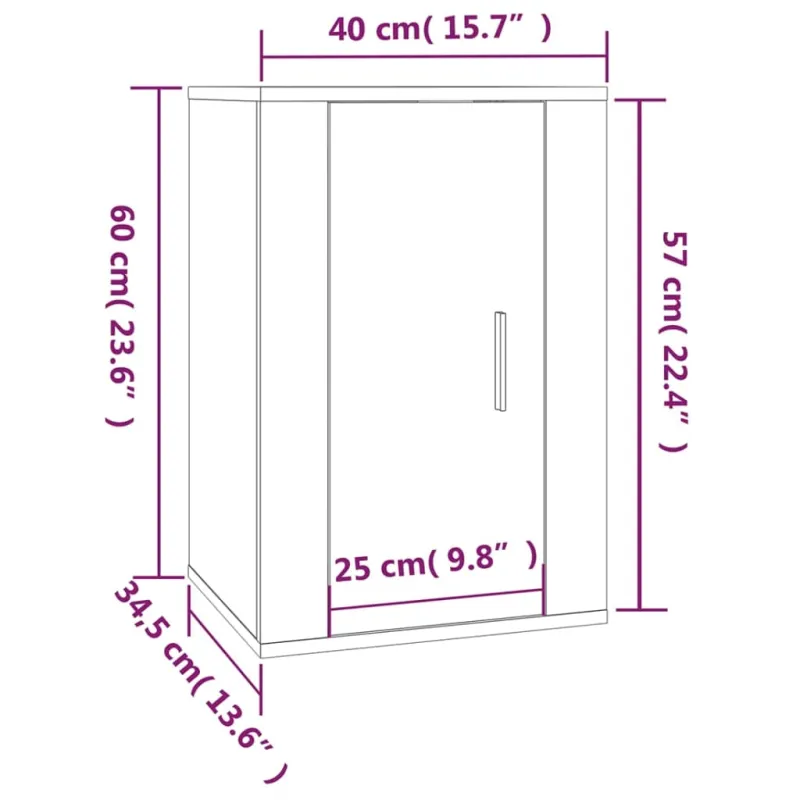 Sieninės TV spintelės, 2vnt., baltos, 40x34,5x60cm, blizgios