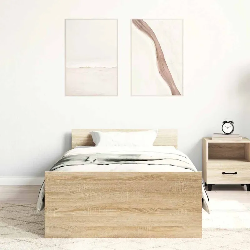 Lovos rėmas be čiužinio, sonoma, 90x190cm, apdirbta mediena