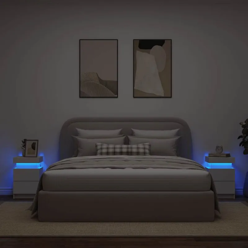 Naktinės spintelės su LED lemputėmis, 2vnt., baltos, 35x39x55cm