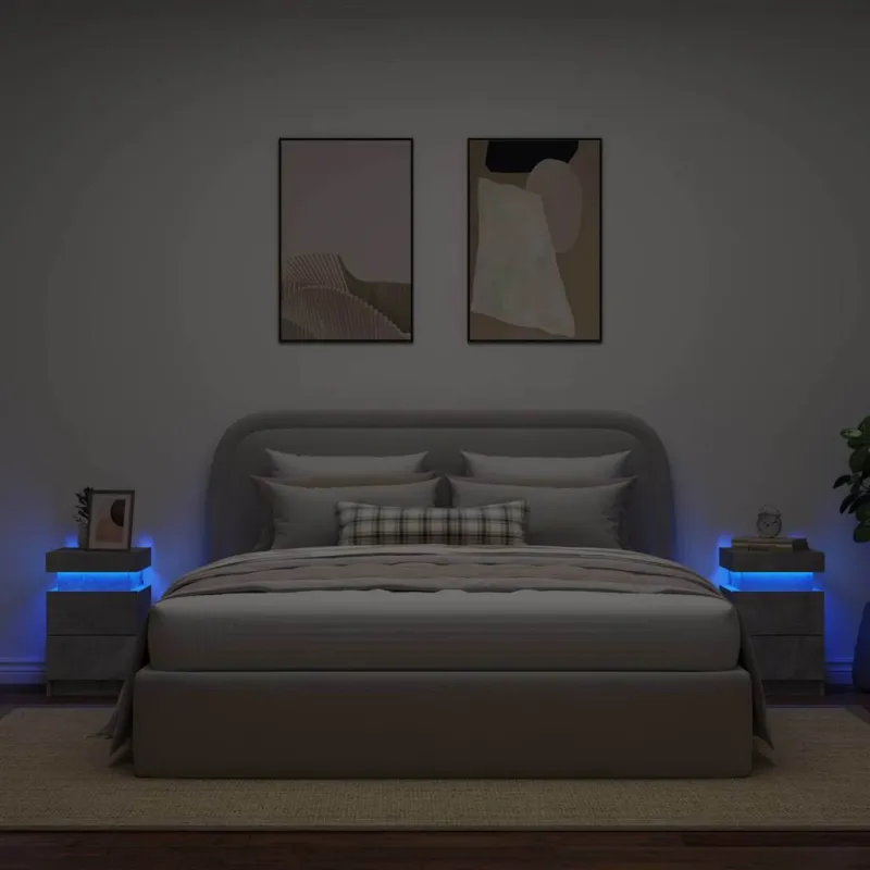 Naktinės spintelės su LED lemputėmis, 2vnt., betono, 35x39x55cm