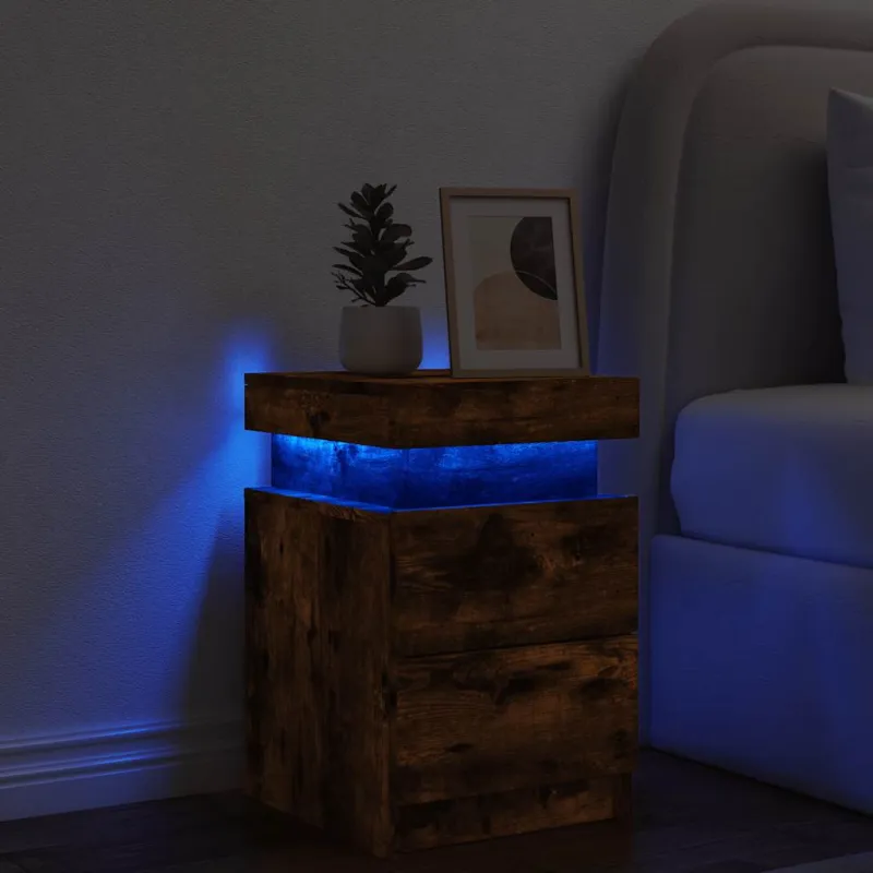 Naktinė spintelė su LED lemputėmis, dūminio ąžuolo, 35x39x55cm