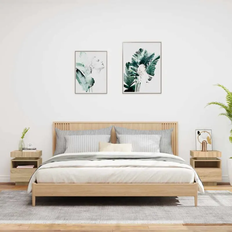 Naktinės spintelės su LED, 2vnt., ąžuolo, 40x39x48,5cm