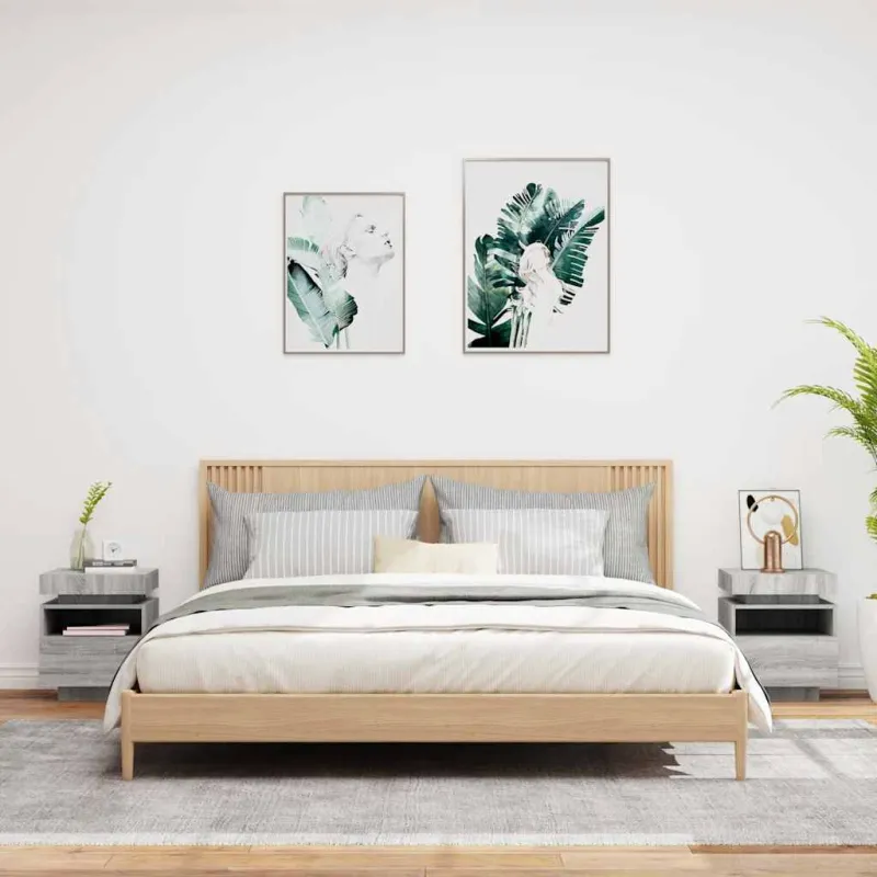 Naktinės spintelės su LED, 2vnt., pilkos ąžuolo, 40x39x48,5cm
