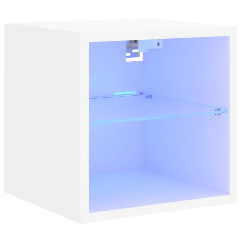 Sieninė TV spintelė su LED lemputėmis, balta, 30x28,5x30cm