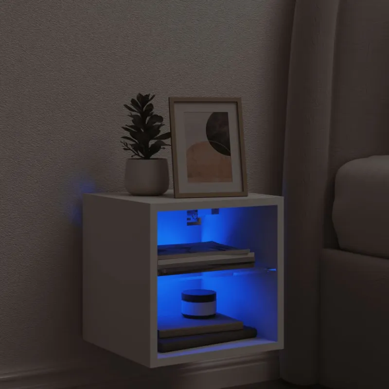 Sieninė TV spintelė su LED lemputėmis, balta, 30x28,5x30cm