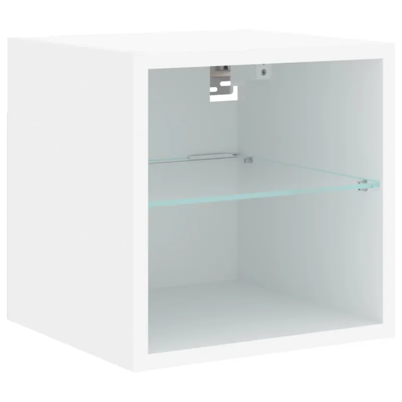 Sieninė TV spintelė su LED lemputėmis, balta, 30x28,5x30cm