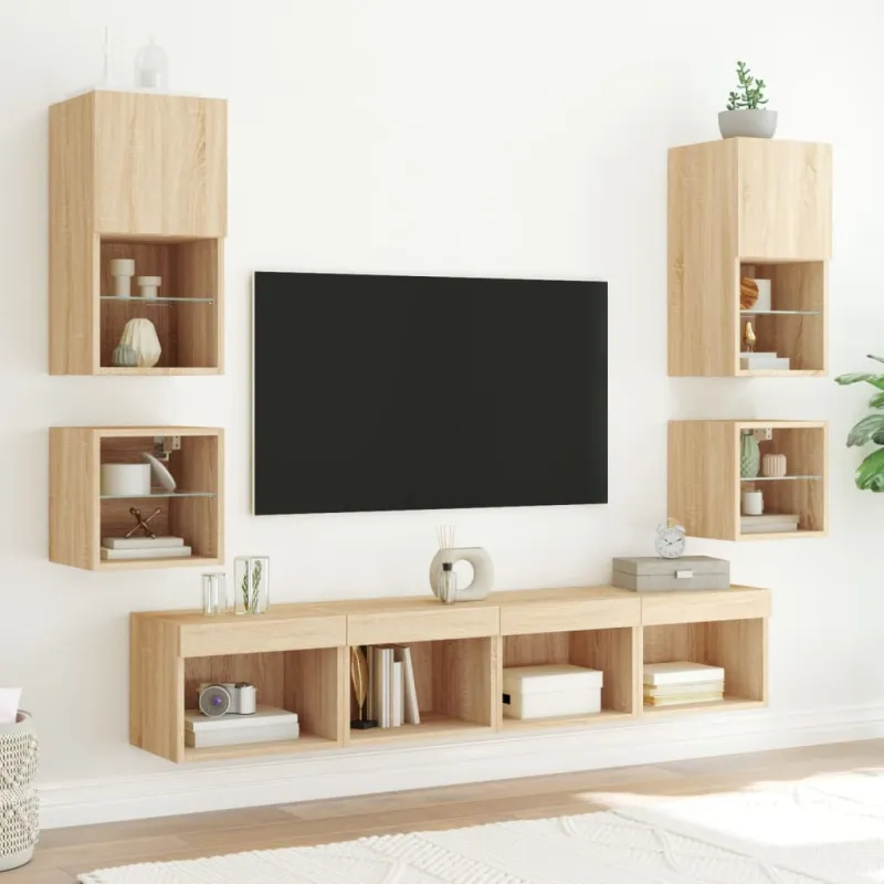 Sieninės TV spintelės su LED, 2vnt., ąžuolo, 30x28,5x30cm