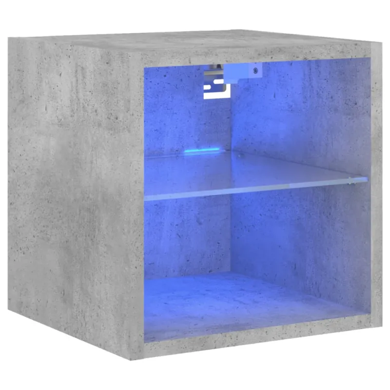 Sieninė TV spintelė su LED lemputėmis, betono, 30x28,5x30cm