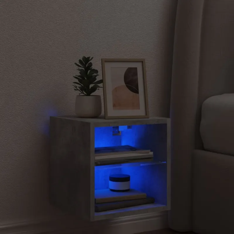 Sieninė TV spintelė su LED lemputėmis, betono, 30x28,5x30cm