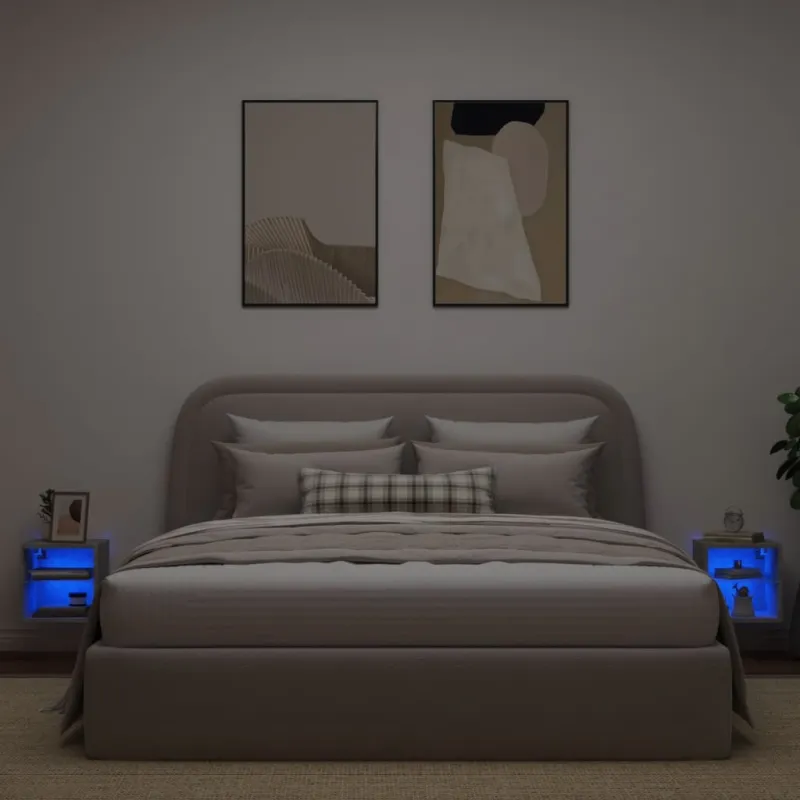Sieninės TV spintelės su LED, 2vnt., betono, 30x28,5x30cm