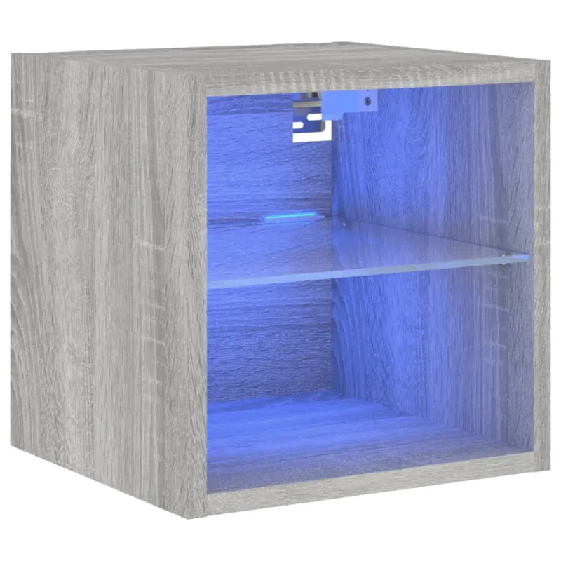 Sieninė TV spintelė su LED lemputėmis, pilka, 30x28,5x30cm