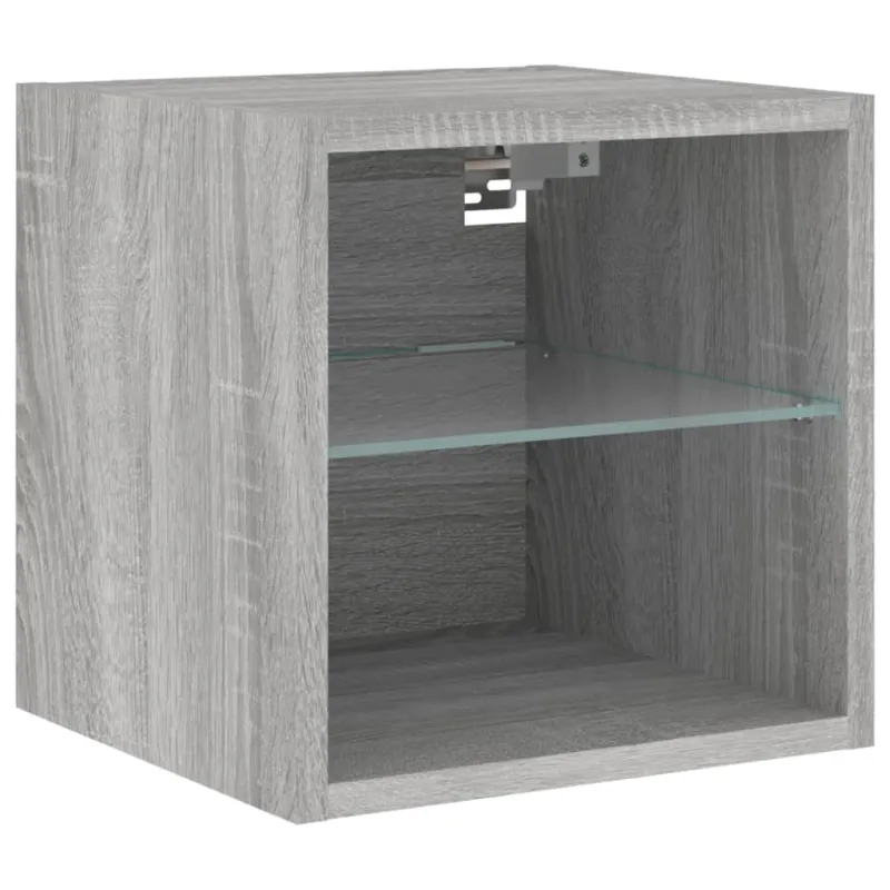 Sieninė TV spintelė su LED lemputėmis, pilka, 30x28,5x30cm