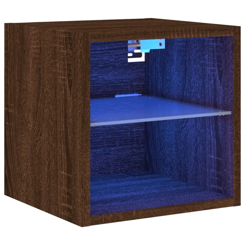 Sieninė TV spintelė su LED lemputėmis, ruda, 30x28,5x30cm
