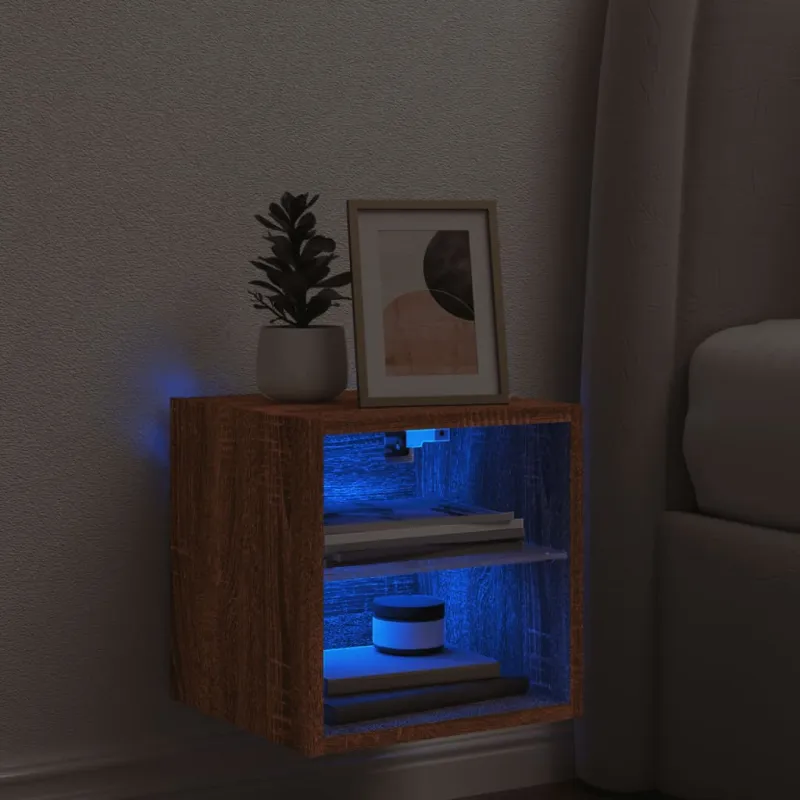 Sieninė TV spintelė su LED lemputėmis, ruda, 30x28,5x30cm