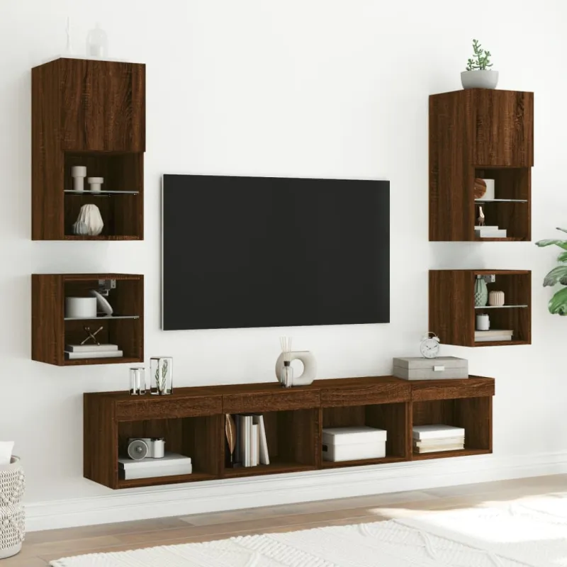 Sieninė TV spintelė su LED lemputėmis, ruda, 30x28,5x30cm