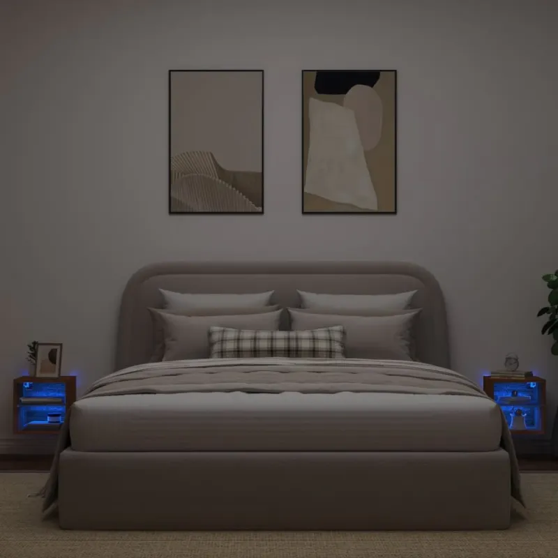 Sieninės TV spintelės su LED, 2vnt., rudos ąžuolo, 30x28,5x30cm