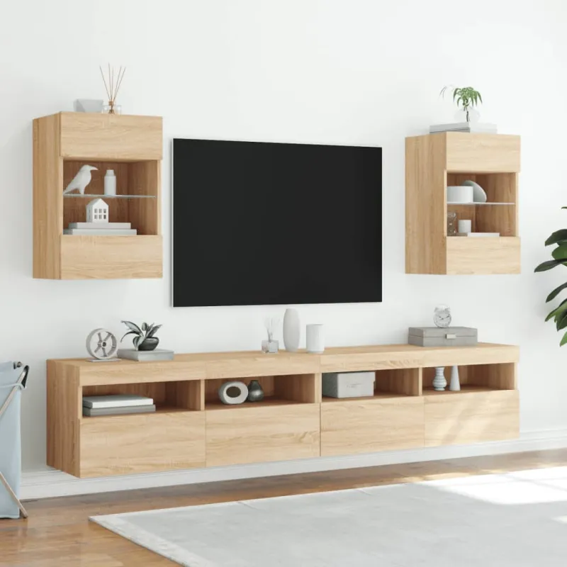Sieninė TV spintelė su LED lemputėmis, ąžuolo, 40x30x60,5cm