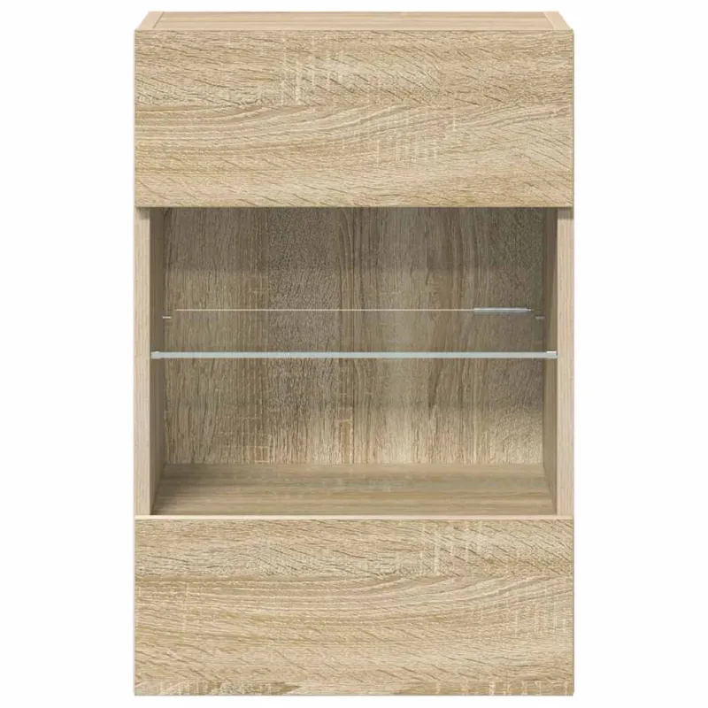 Sieninės spintelės su LED apšvietimu televizoriui, 2vnt., ąžuolo, 40x30x60,5cm