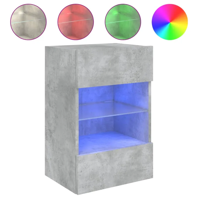 Sieninė TV spintelė su LED lemputėmis, betono, 40x30x60,5cm