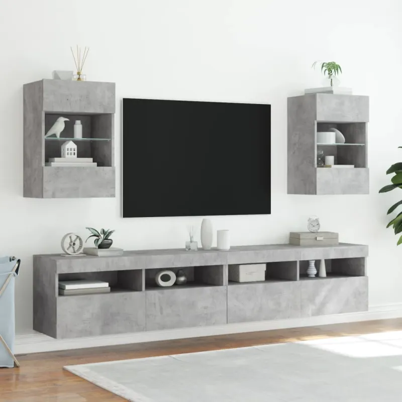 Sieninė TV spintelė su LED lemputėmis, betono, 40x30x60,5cm