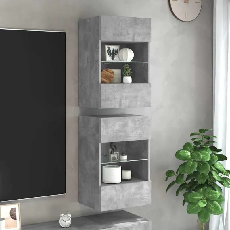 Sieninės spintelės su LED apšvietimu televizoriui, 2vnt., betono, 40x30x60,5cm