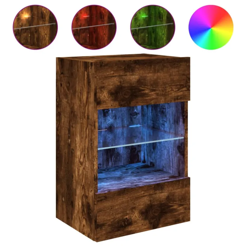 Sieninė TV spintelė su LED lemputėmis, dūminė, 40x30x60,5cm