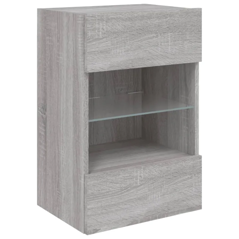 Sieninė TV spintelė su LED lemputėmis, pilka, 40x30x60,5cm