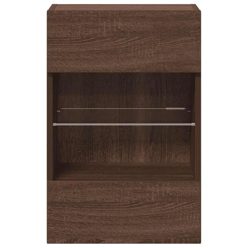 Sieninės spintelės su LED apšvietimu televizoriui, 2vnt., rudos, 40x30x60,5cm